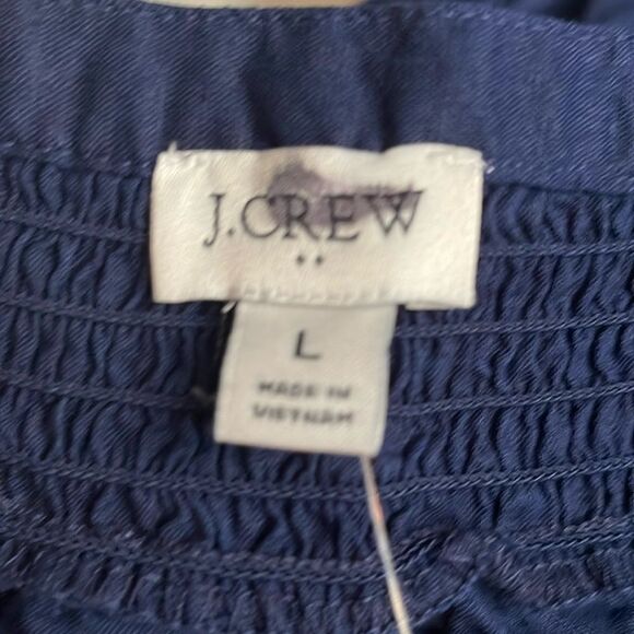 J Crew Factory NWT Linen Blend Short Sleeve Smock Neck Top Size Large in Navy - Picture 5 of 7
